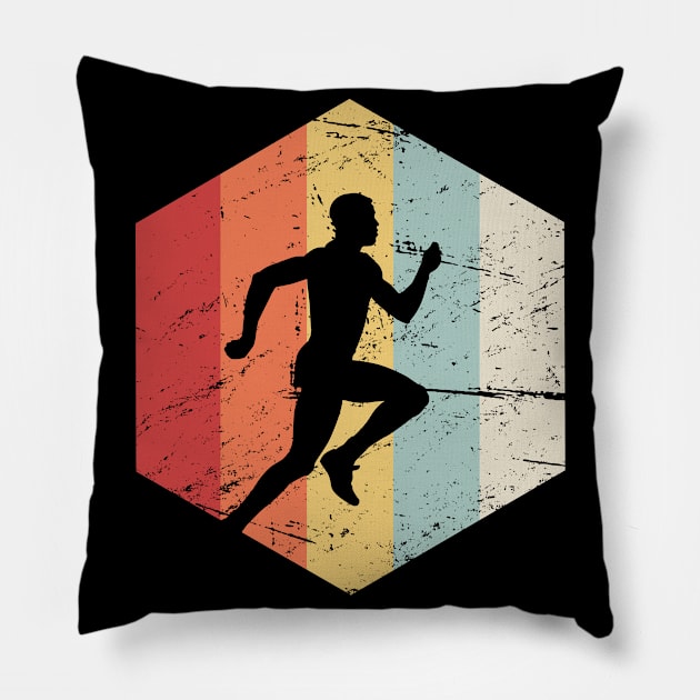 Retro 70s Cross Country Running Icon Pillow by Wizardmode