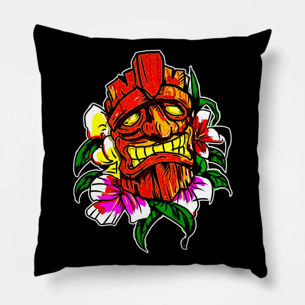 Red Tiki of Summer Pillow by silentrob668