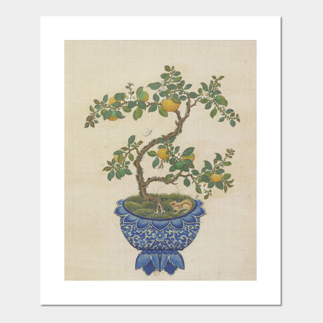 Vintage Chinese Bonsai Botanical Ink And Brush Painting Flowers