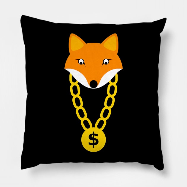 Cute Fox With Gold Chain And Dollar Symbol Pillow by Bohnenkern