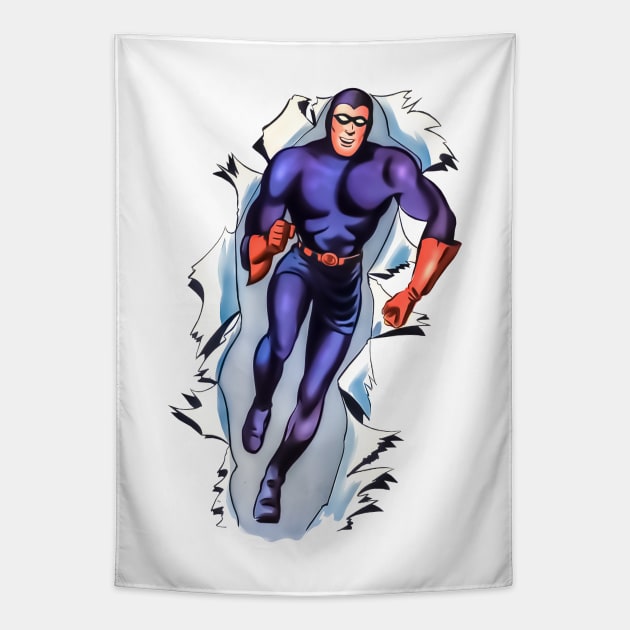 The Blue Beetle Super Hero Muscle Space Adventures Old Retro Comic Vintage Cartoon Tapestry by REVISTANGO