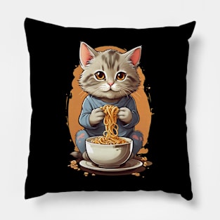 Cat eating noodles Pillow