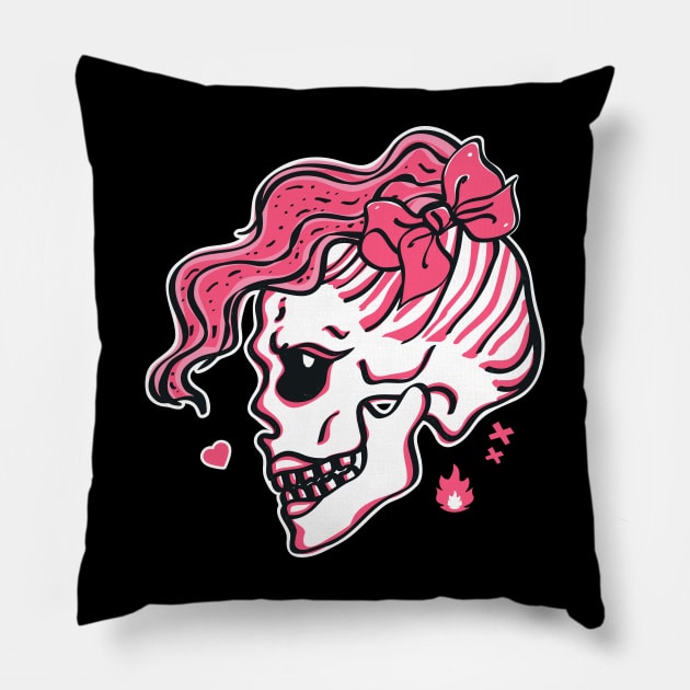 Pink Girl Skull Pillow by Marina BH