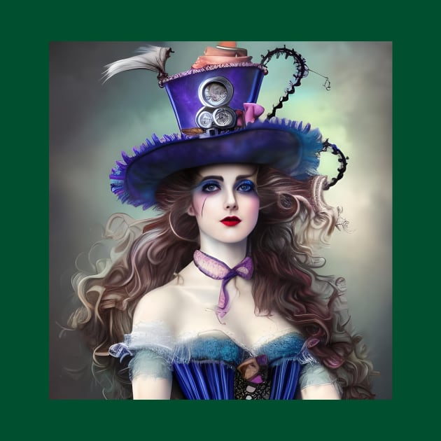 Victorian steampunk woman big hat in blue. by Tuff Tees