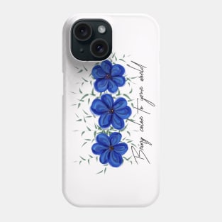 Watercolor Blue Flowers with Green Leaves Phone Case