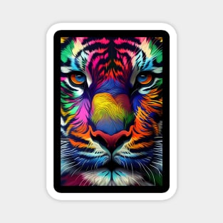 Pop Art Tiger Face In Vibrant Colors - A Unique and Playful Art Print For Animal Lovers Magnet