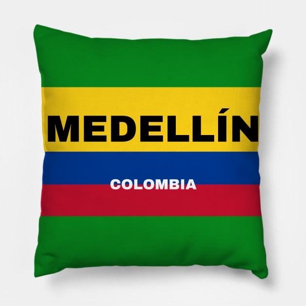 Medellín City in Colombian Flag Colors Pillow by aybe7elf