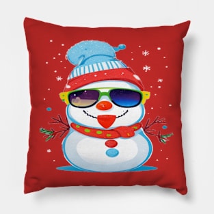 cute snowman in sunglasses Pillow