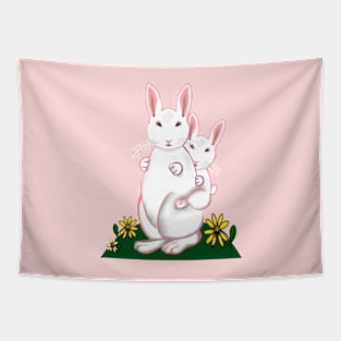 Mother and baby bunny rabbits flowers - cute bunny family mama rabbit carrying a baby rabbit child mothers day Tapestry