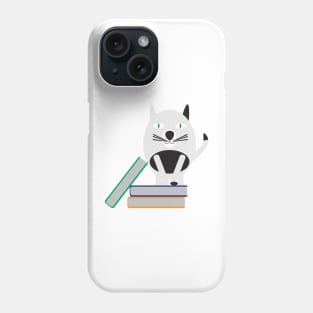 Black White Cat Standing on Books Phone Case