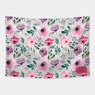 Watercolor Floral Pattern - No Rain No Flowers Tapestry