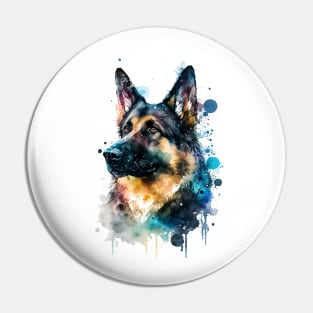 Colorful German Shepherd Dog Watercolor Art Pin