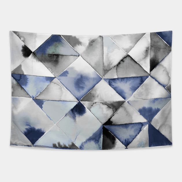 Pocket - Moody Triangles Cold Blue Tapestry by ninoladesign