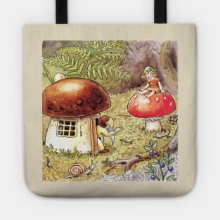 Toadstool Mushroom Girl and Gnome with Snail Tote