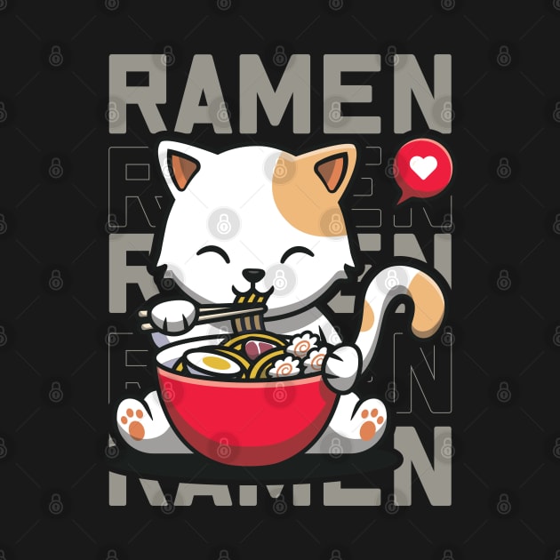 Eating Ramen Cute Noodles, Kawaii Kittie Eating Japanese Noodle by laverdeden