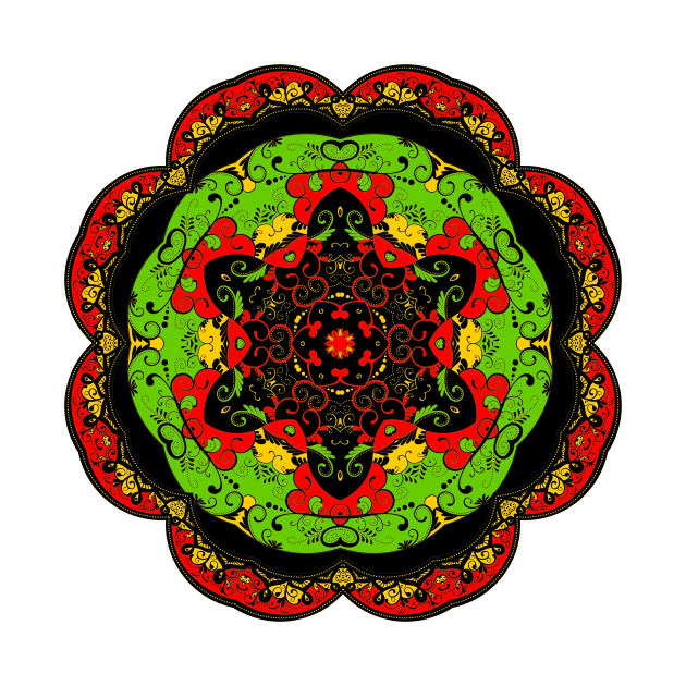 Tibetean themed colorful kaleidoscopic Mandala by Matbu