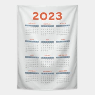 Minimal 2023 Calendar in Dusty Pastel Orange and Blue Tapestry