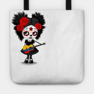 Sugar Skull Girl Playing Colombian Flag Guitar Tote