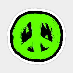 Ragged Brushed Peace Sign Green Magnet