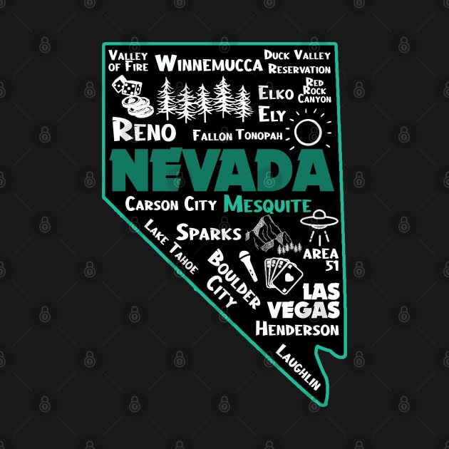 Mesquite Nevada Map Las Vegas Winnemucca Reno Elko Ely Carson City Boulder City Henderson Laughkin by BoogieCreates