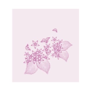 Elegant flowers and butterflies in pink T-Shirt