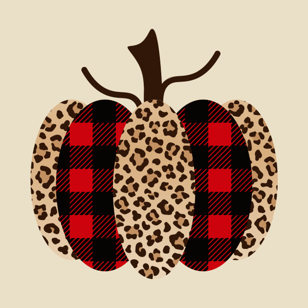 Fall Pumpkin with Red and Black Plaid and Leopard Print by Unified by Design