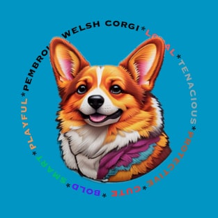Colorful Corgi Embroidery Style T-Shirt