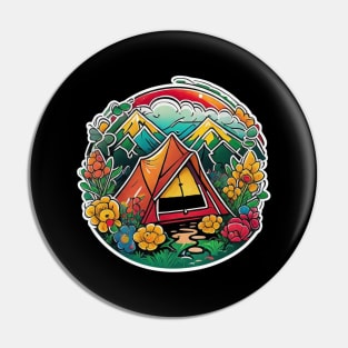 Camping Camp Vintage Family Funny Tent Sunset Retro Pin