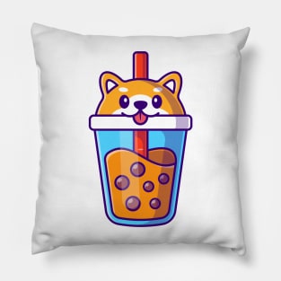 Cute Shiba Inu Milk Tea Boba Cartoon Pillow