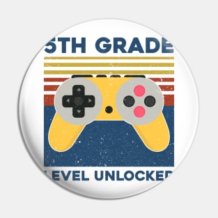 Kids 5th Grade Level Unlocked Back To School Video Gamer Pin