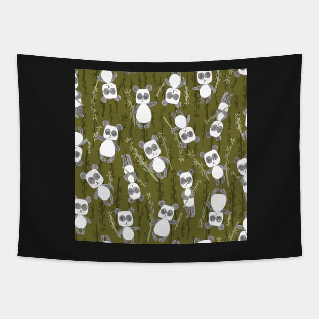 Panda Party in Bamboo Grove Tapestry by FrancesPoff