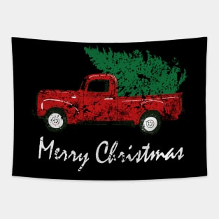 Merry Christmas Retro Vintage Red Truck Tapestry