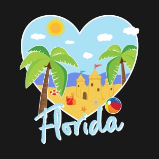 Florida Love Heart Shaped Beach Vacation Scene T-Shirt