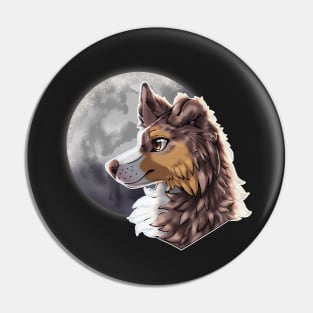 Tricolor Lilac Merle Border Collie with Night Sky Full Moon Pin