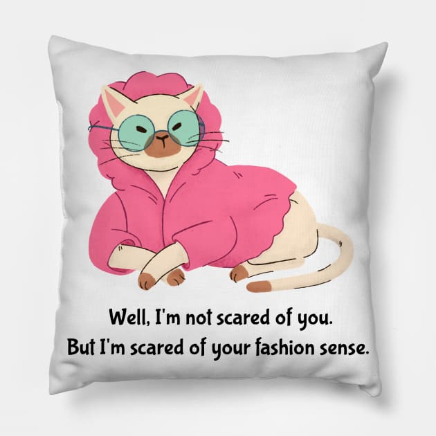 Bougie Funny Cat Halloween Print- Scary Fashion Sense Pillow by The Hustler's Dream