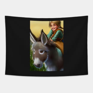 Girl on a Donkey Greeting Cards Tapestry