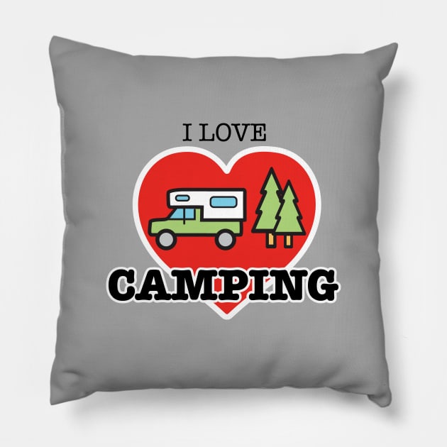 I Love Camping - Heart and Truck Camper Pillow by RVToolbox