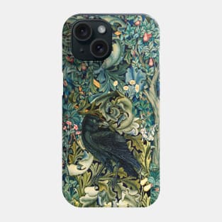 GREENERY, FOREST ANIMALS ,RAVEN ON ACANTHUS LEAVES Blue Green Floral Phone Case