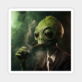 Green Alien Smoking a Cigar Magnet