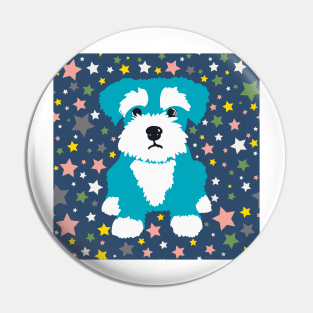 Turquoise Miniature Schnauzer and Stars on Blue Background Pin