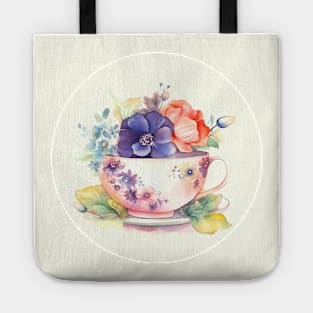 Whimsical Teacup with Flowers Tote