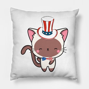 Funny white cat is ready for independence day Pillow