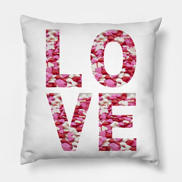 Love with Pink Red and White Candy Hearts Design Pillow by Orchyd