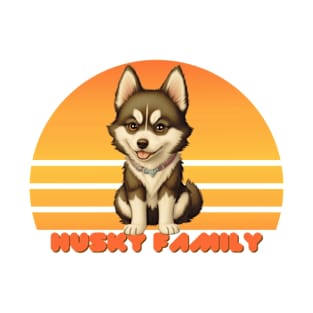 A Cool Retro Husky Family Print T-Shirt