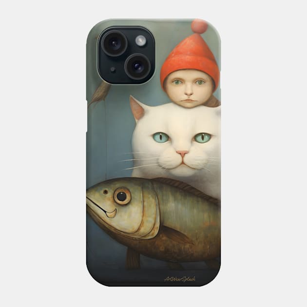 Boy, Cat and fish Phone Case by ArtWearSplash