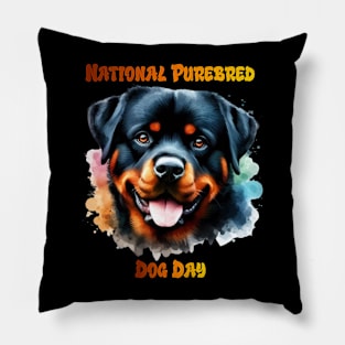 Purebred Rottweiler Dog Poses for National Day Pillow