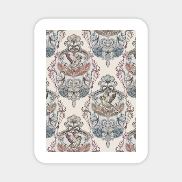 Woodland Birds - hand drawn vintage illustration pattern in neutral colors Magnet by micklyn