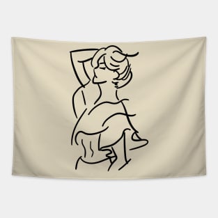 Minimalist line art woman Tapestry