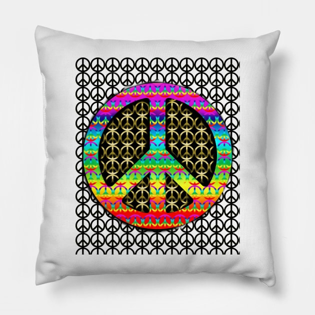 Vibrant Peace Symbol Retro Vintage Anti War Pillow by PlanetMonkey