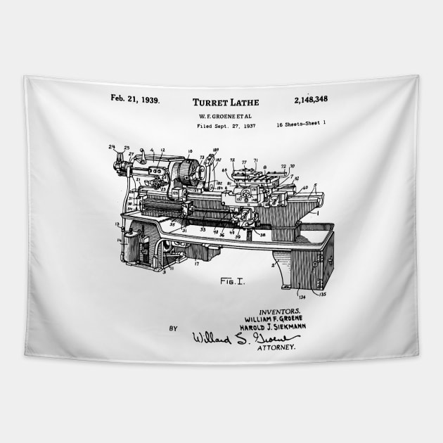 Lathe Patent 1939 Vintage Blueprint Machine Tool Inventions Tapestry by Anodyle